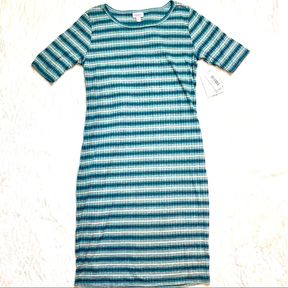 NWT LuLaRoe Medium Blue Rib-Knit Julia Dress